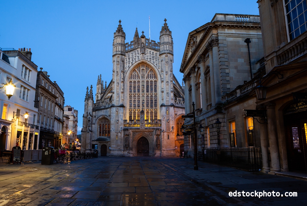 Bath Abbey and Pump Room at Dusk (Bath, England)