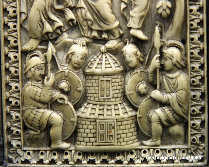 Ottonian Soldiers on the Ivory Diptych in the Cathedral Treasury, Milan, Italy, 9th-10th Centuries.