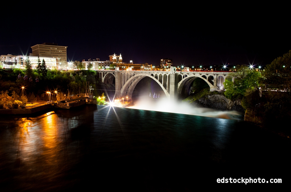 Monroe Street Bridge and Spokane Falls by Night