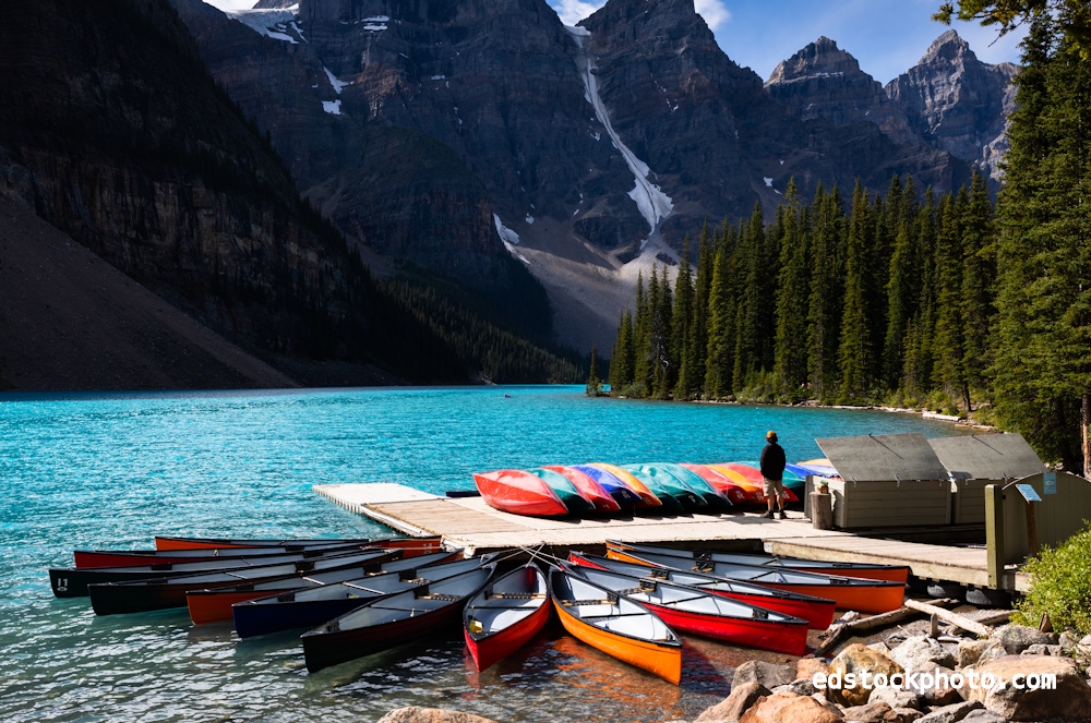 Canoes at Moraine Lake (Alberta, Canada)